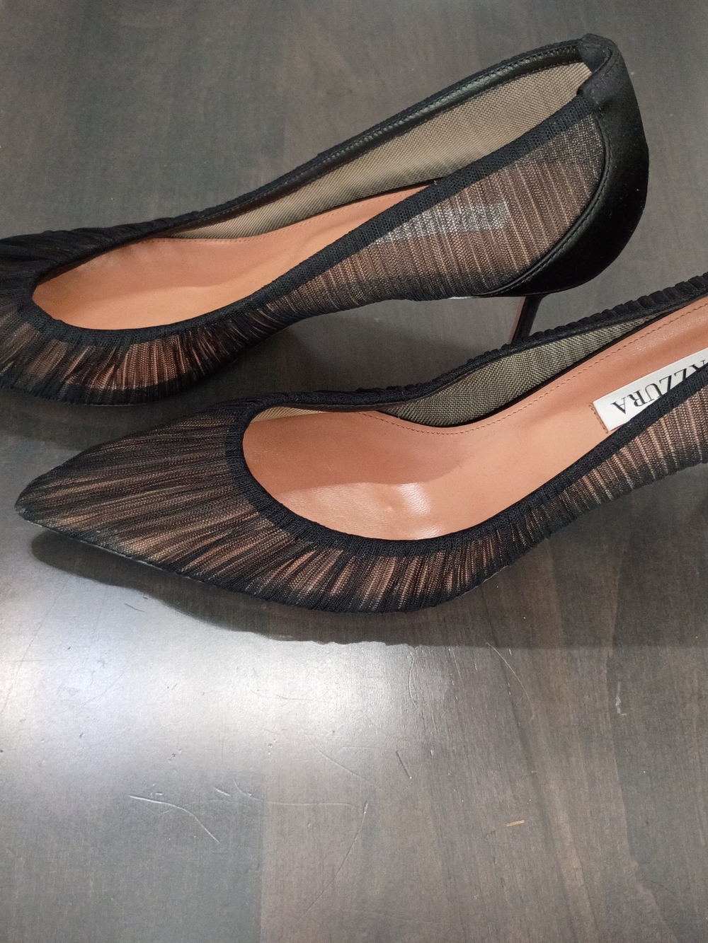 Aquazzura Tulle Pointed-Toe Black Pumps Women's Size 39.5 New